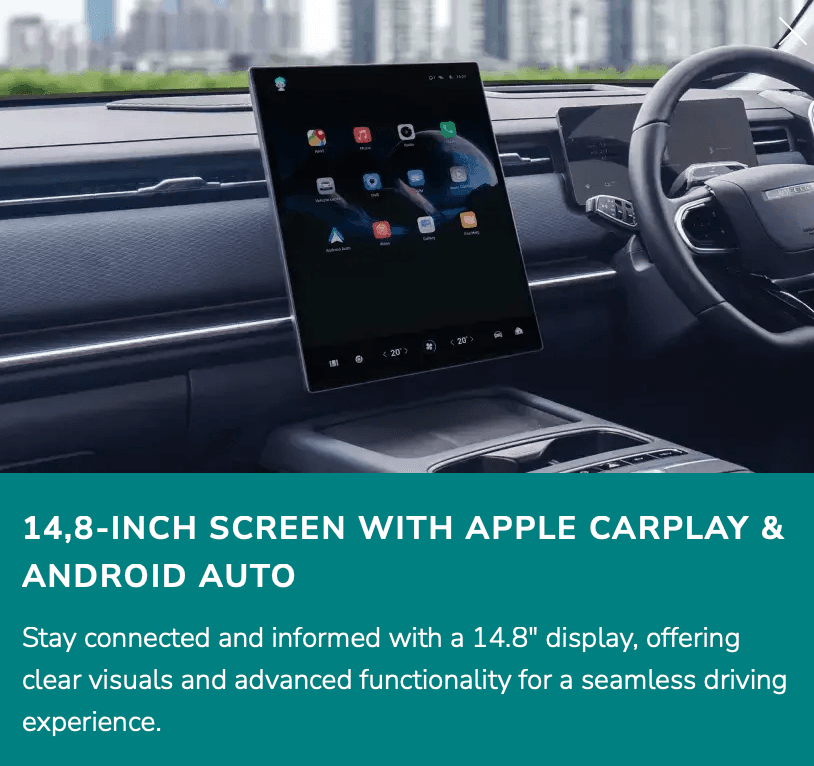Stay connected and informed with a 14.8" display, offering clear visuals and advanced functionality for a seamless driving experience.