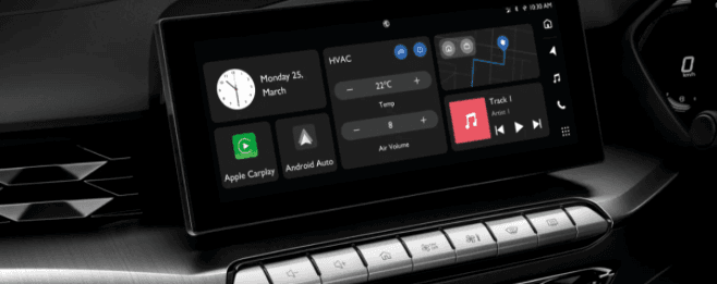 Layar sentuh terintegrasi dengan Apple CarPlay dan Android Auto. Kontrol audio, navigasi, dan AC mudah diakses. Tampilan jelas dan responsif untuk mendukung kenyamanan berkendara.