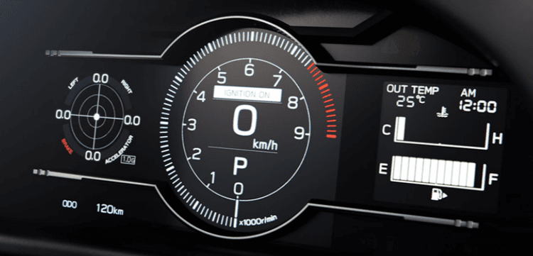 layar lcd berwarna tujuh inci yang menampilkan data performa seperti g-force meter dan takometer yang berubah tampilan saat beralih ke mode berkendara track.