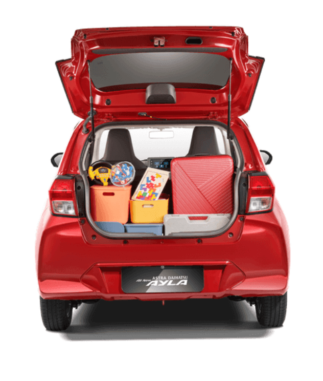 Ruang bagasi Daihatsu Ayla memberikan kapasitas penyimpanan yang cukup untuk membawa berbagai barang perjalanan. Desain bukaan bagasi yang lebar memudahkan proses memasukkan dan mengeluarkan barang.