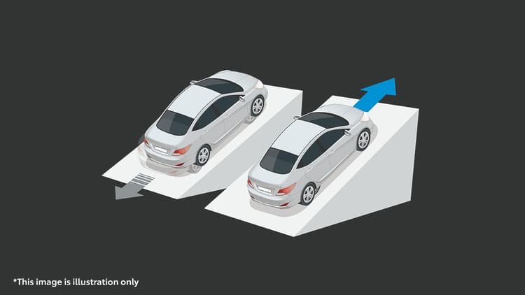 Fitur ini mencegah kendaraan mundur saat berhenti di tanjakan. Sistem akan secara otomatis menahan rem selama beberapa detik ketika pengemudi berpindah dari pedal rem ke pedal gas