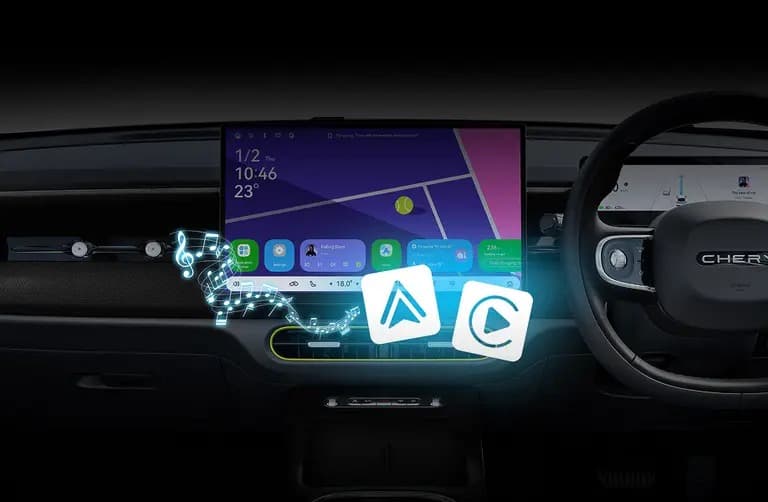 Fitur ini memungkinkan Anda mengakses navigasi (peta), memutar musik, serta menerima pesan dan telepon secara hands-free (termasuk lewat perintah suara) agar Anda tetap fokus dan aman saat menyetir.